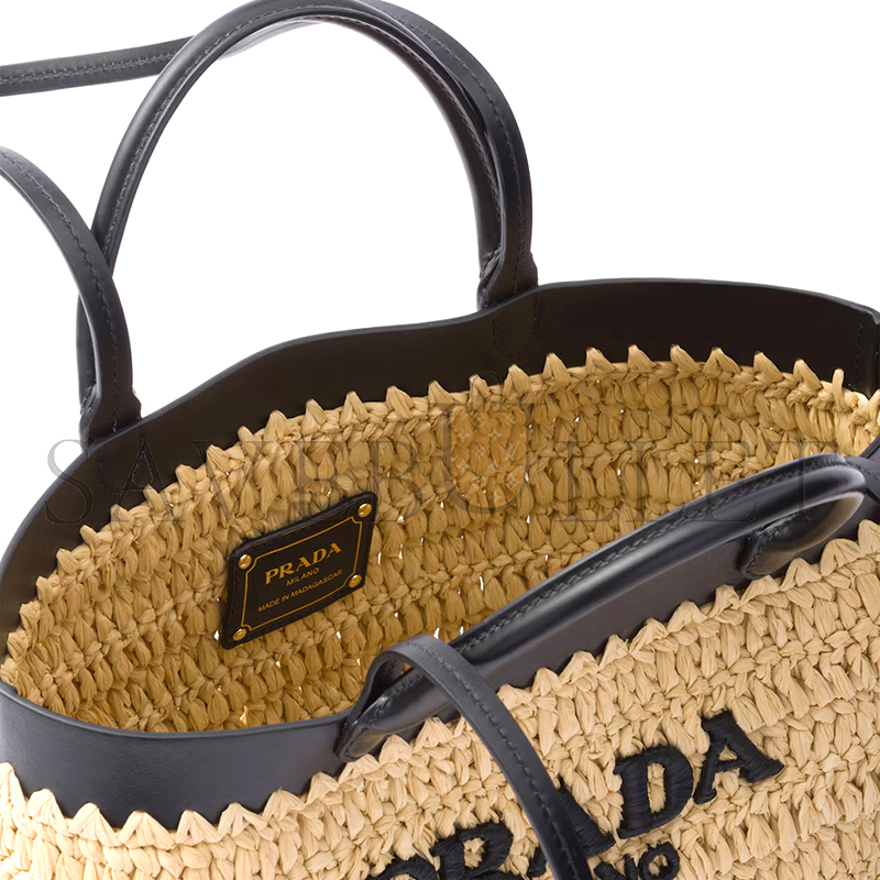 PRADA SMALL CROCHET AND LEATHER TOTE BAG 1BG501 (21*16*10cm)